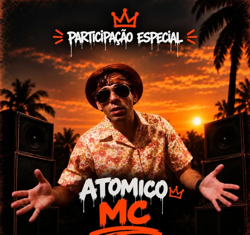 Cartaz da abertura da sede: participação especial de Atomico MC