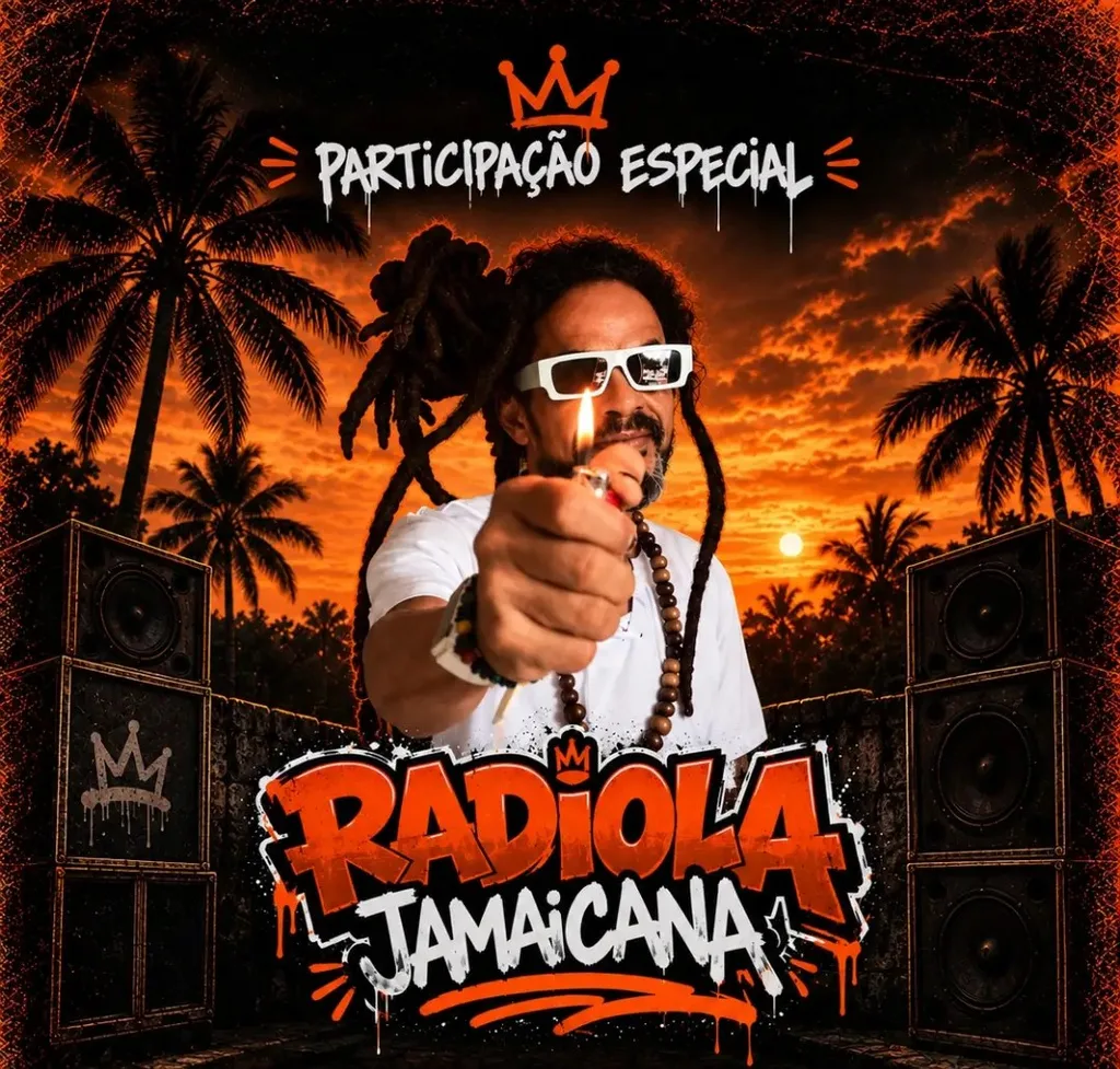 Cartaz da abertura da sede: participação especial de Radiola Jamaicana